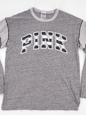 PINK Victoria's Secret Oversized Gray Long Sleeve Logo Tee